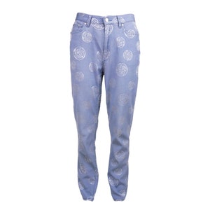 Kenzo Jeans Vintage Jacquard Blue Japanese Asian Print Pants Trousers 42 M