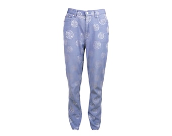 Kenzo Jeans Vintage Jacquard Blue Japanese Asian Print Pants Trousers 42 M