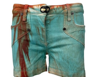 Plein Sud Jeanius Denim Cooper Print Skinny Shorts Jeans Size S Vintage 00s