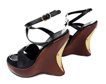 Vicini Leather Wedges Sandals Size 39 US 8 Design by Giuseppe Zanotti Vintage Y2K