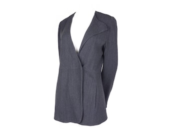 Giorgio Armani Gray Wool Asymmetric Blazer Jacket Size 40 Vintage 90s