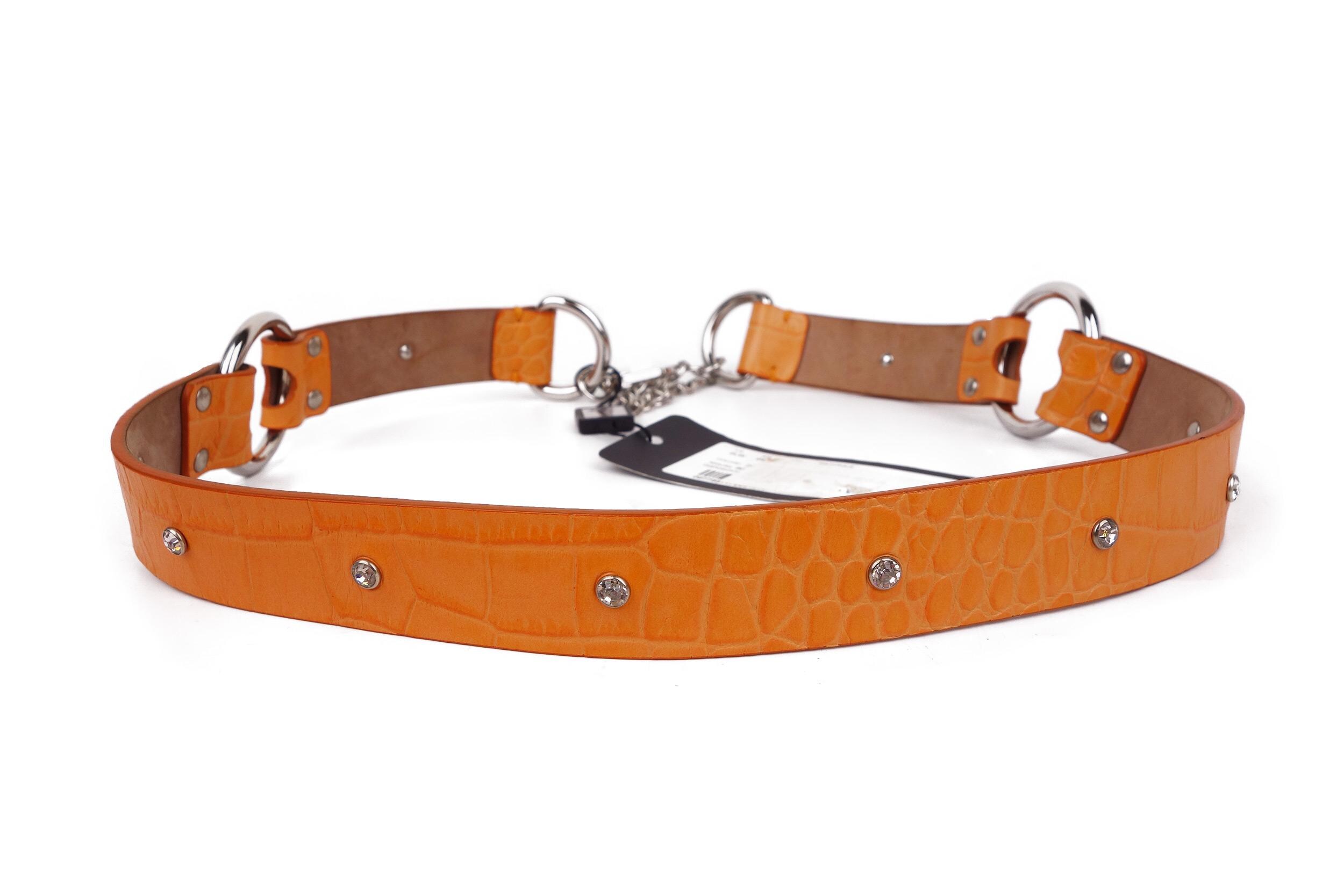 Dolce & Gabbana Leather Orange Belt Studded Rhinestone Size  display picture 1