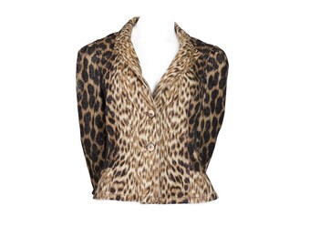Roberto Cavalli Denim Jacket Leopard Animal Print Size S 90s Vintage