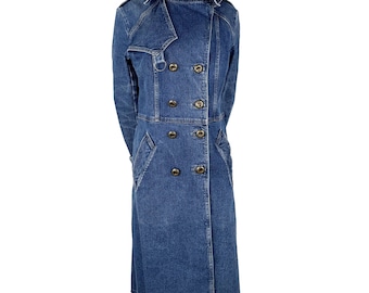 Plein Sud Jeans Denim Trench Coat Grunge Long Jacket  S Vintage 90s