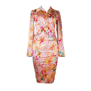 Dolce & Gabbana Satin Floral Suit Jacket and Lace Skirt Blazer Size 24 38 XS Vintage