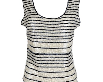 Escada Beaded Sequins Tank Top Size S by Margaretha Ley 90s Vintage