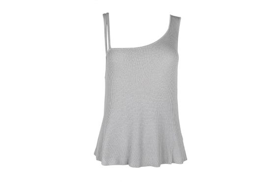 Emporio Armani, Emporio Armani Asymmetric Grey Knit Tank Top Size I 42, USA 26 90s Vintage
