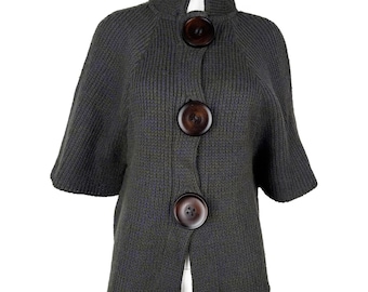 2000s Italian Designer Wool Knit Jacket  with Big Buttons and Brooch