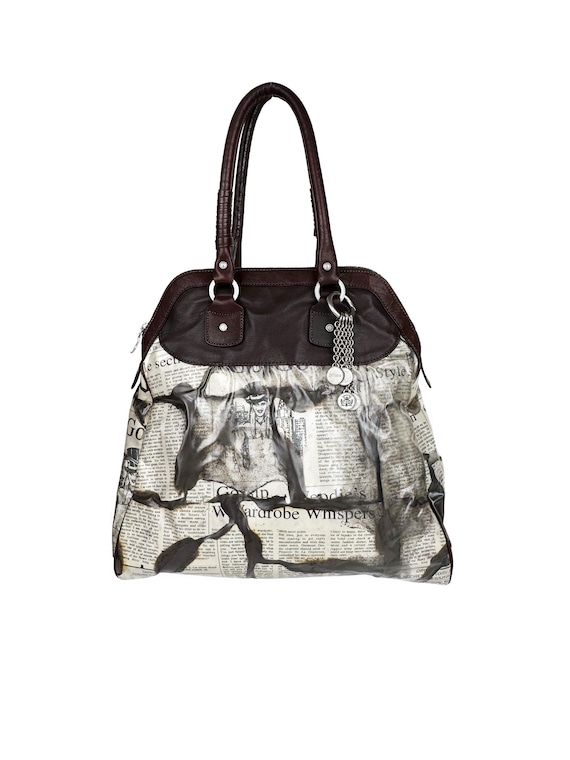John Galliano Shoulder Bag Gazette Newspaper Burnt Effect Large