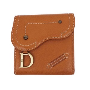 Christian Dior Saddle Brown Leather Compact Wallet Vintage 2000s