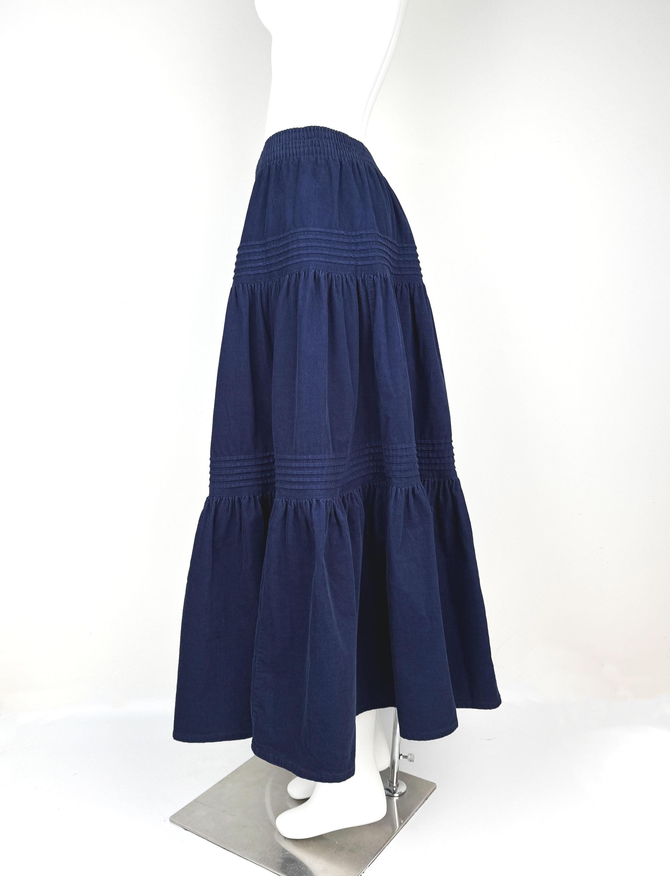 Jupe Midi évasée Laura Ashley - Femme, Taille 10, Bleue, Coton, Avec Poches
