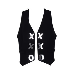 Vintage Moschino Black Vest: Heart Cutout, Mirror Buttons, Size L