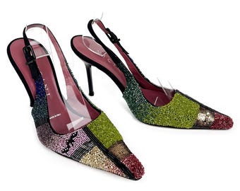 Vicini Design by Giuseppe Zanotti Beaded Slingback Heels Pumps Colorblock Size 36