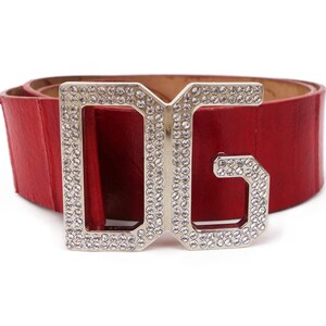 Dolce and Gabbana DG Rhinestone Logo Buckle Leather Belt 85  display picture 3