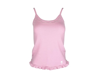 Courreges 21 Vintage Logo Knit Pink Beaded Tank Top Size 38 S XS Jersey