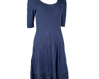 Missoni Blue Ribbed Knit Dress, Short Sleeve Lined Size 46 M, 00s Vintage