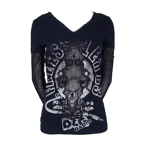 D&G Dolce and Gabbana Longsleeve T-shirt Top Black Mesh Lace Print  Radio S 42 Vintage