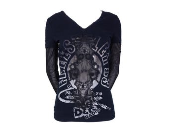 Vintage D&G mesh kanten longsleeve, radioprint - maat S