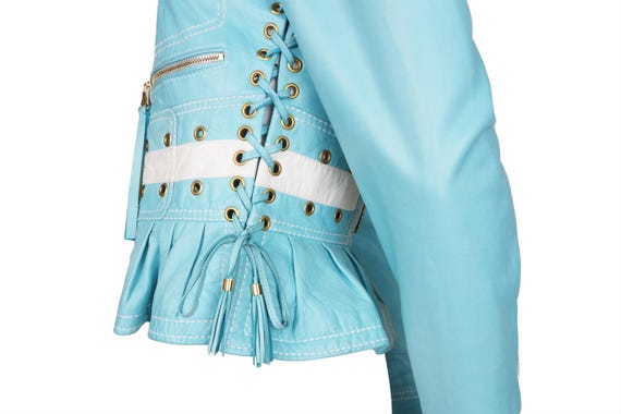Roberto Cavalli 2000s Lace-up Biker Turquoise Jacket