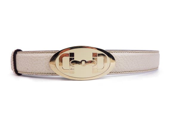 Gucci Vintage Horsebit Belt Beige Leather Gold Buckle GG  display picture 1