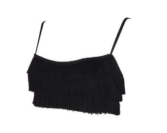 Vintage Moschino zwarte crop top bralette tanktop bustier met franjes maat US 10