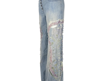 VOYAGE Vintage 90s Patchwork Flare Jeans, Low Rise  Size US 6