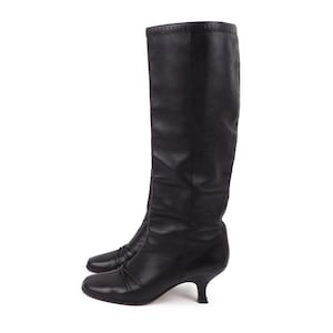 Louis Vuitton Black Leather Kitten Heel Boots Knee Length Boots Vintage Logo 38,5 US 8.5