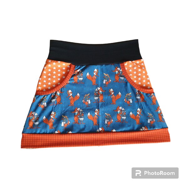 Rock Minirock Jerseyrock Fuchs Sandmännchen Sterne orange blau Ballonrock