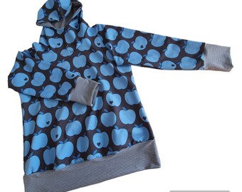 Hoodie Damen Schlupfkaputze blau Äpfel