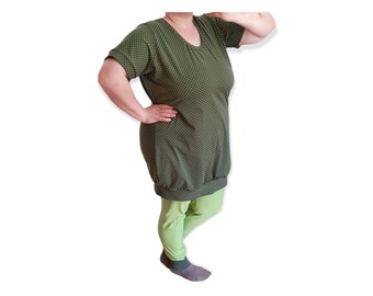 T-Shirt Damen Frauen Handmade Herbst grün Punkte Dots dunklel 50 XL