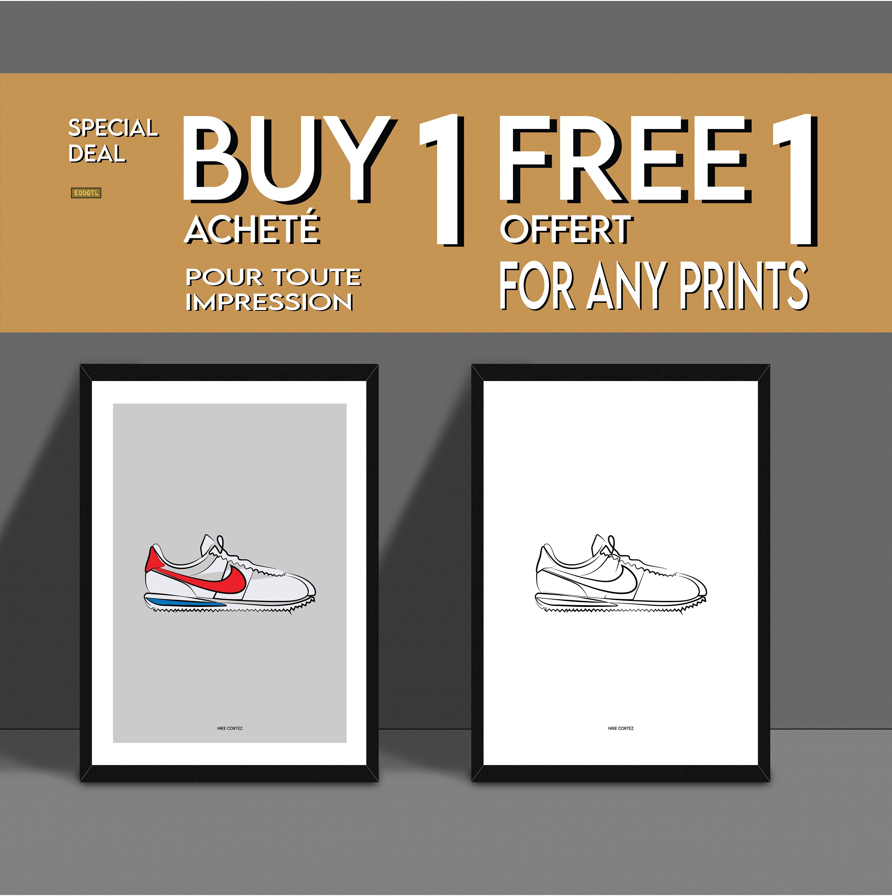Minimal Cortez | Forrest Gump Décoration Intérieure A3 A4 Affiche de Baskets Art Mural Cadeau Sneake