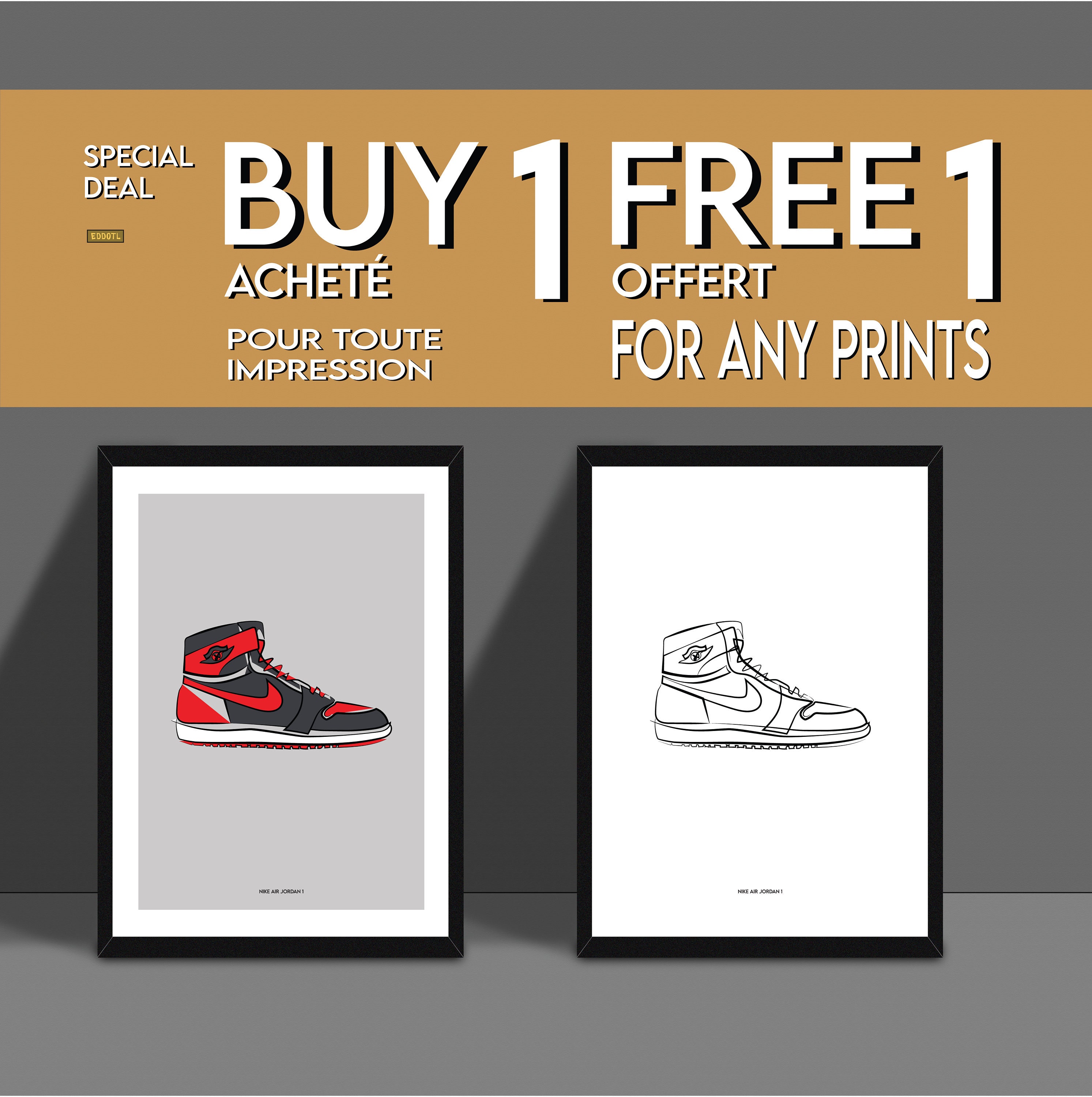 Minimal Air Jordan 1 Décoration Intérieure A3 A4 Affiche de Baskets Art Mural Cadeau Sneakerhead Déc
