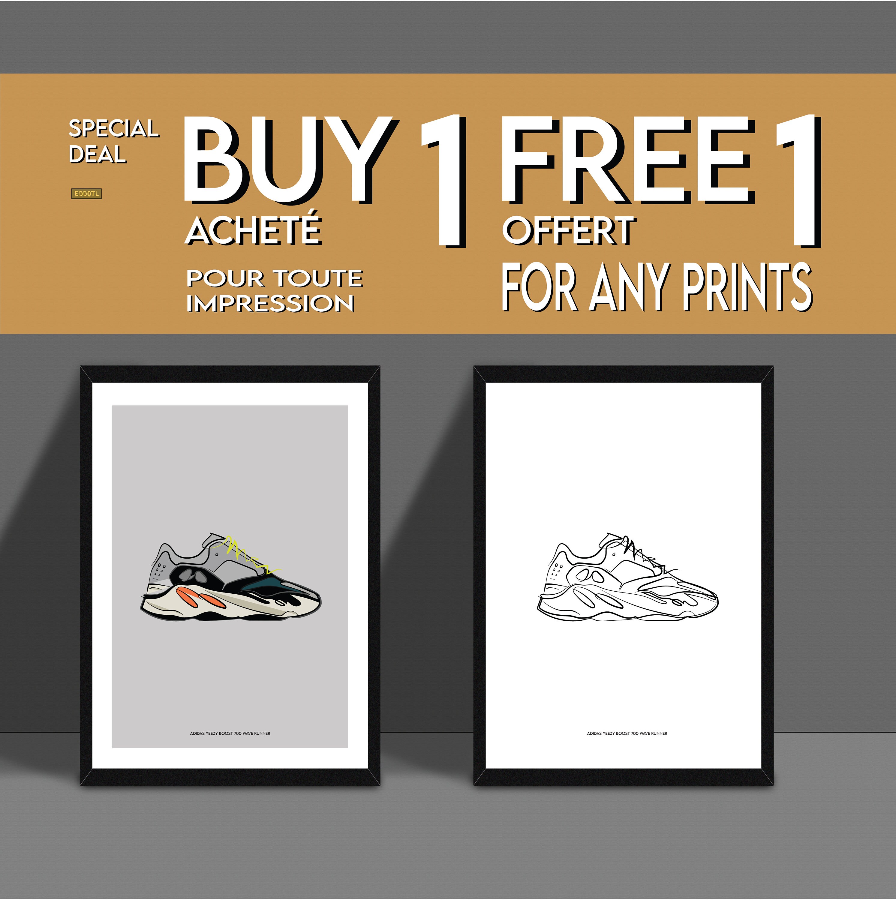 Minimal Yeezy 700 Wave Runner Décoration Intérieure A3 A4 Affiche de Baskets Art Mural Cadeau Sneake