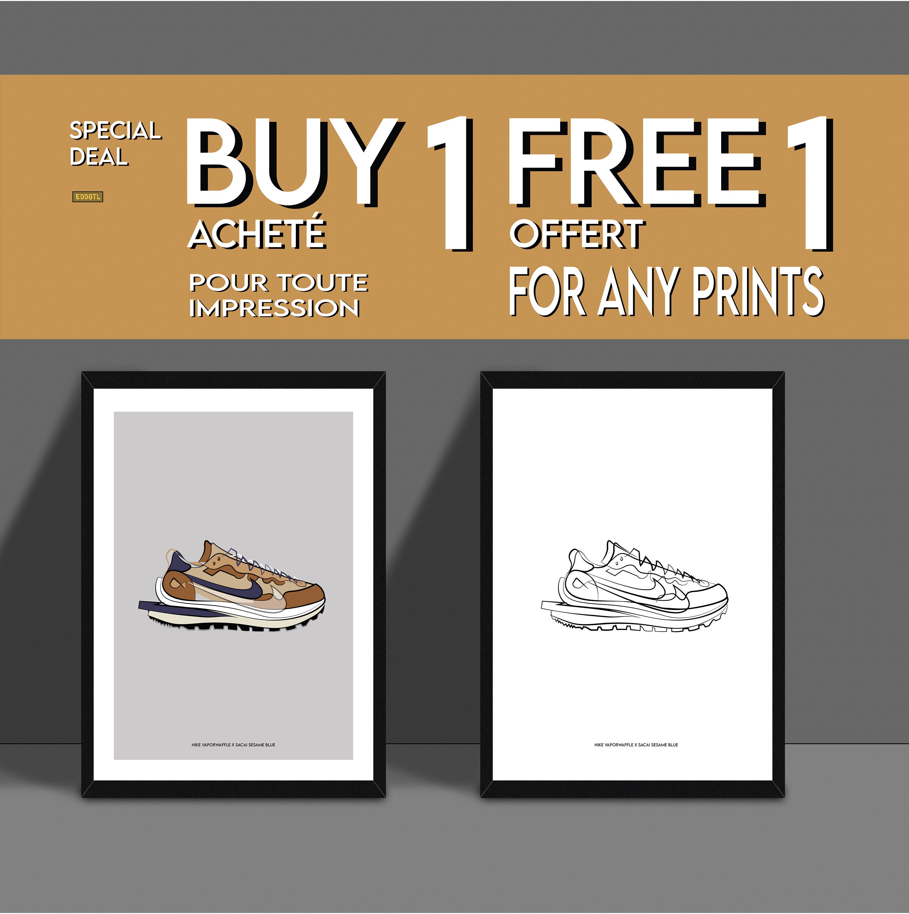 Minimal Vaporwaffle Sacai Sesame Blue Décoration Intérieure A3 A4 Affiche de Baskets Art Mural Cadea