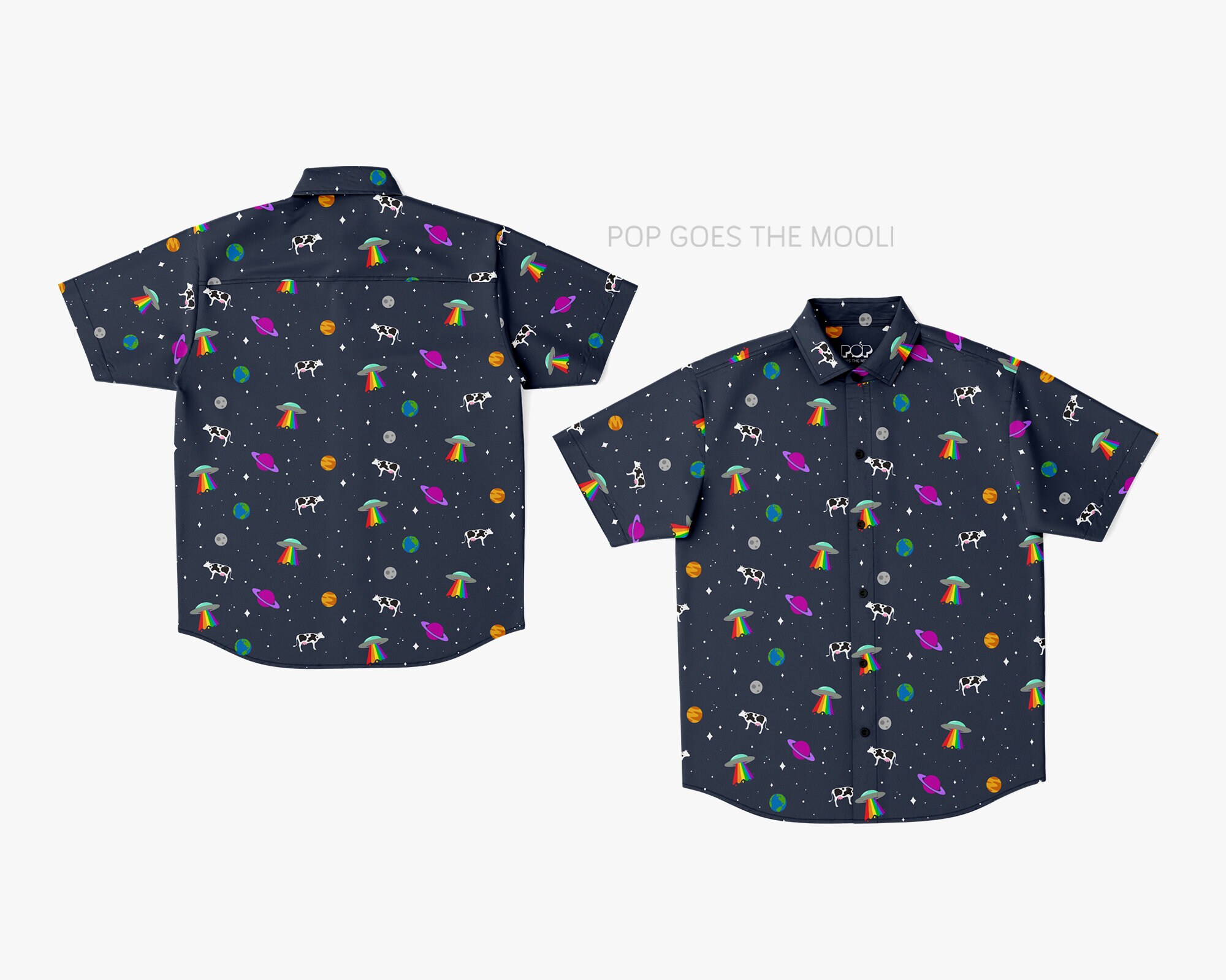 Space Cow Novelty Button up Down Hawaiian Shirt UFO Alien - Etsy