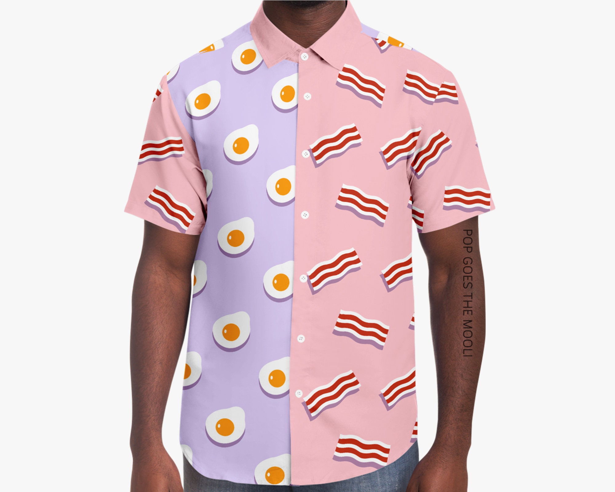 Bacon N Eggs Novelty Button Up Down Shirt - Hawaiian