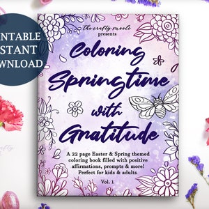 Spring / Easter Gratitude Coloring Book Pages Printable - downloadable kids adults daily activity , mindfulness self care positive journal