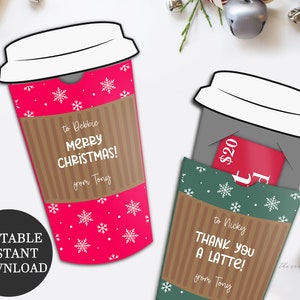 Weihnachtsbecher Geschenkkartenhalter - Sofort herunterladbarer druckbarer editierbarer PDF-Spaß einzigartiger benutzerdefinierter süßer süßer personalisierter Download-Ausdruck