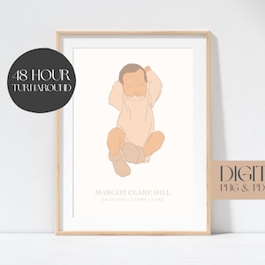 Póster de nacimiento personalizado / Retrato de recién nacido / Impresión de nacimiento / Bebé / Regalo de recién nacido / Póster de bebé / Arte personalizado del bebé / Retrato digital