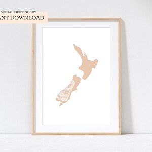 Direct digitaal downloaden | Nieuw-Zeeland afdrukken | Nieuw-Zeeland kaart | Kaartkunst| Neutrale tinten | Cadeau | Woondecoratie | Muur kunst