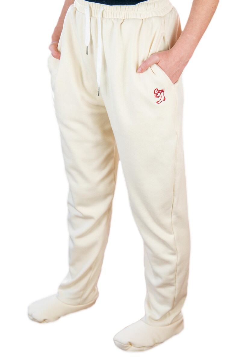 sweatpants with feet in them