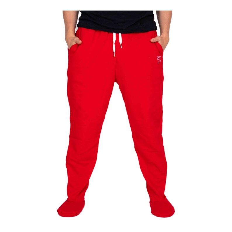sweatpants with feet in them