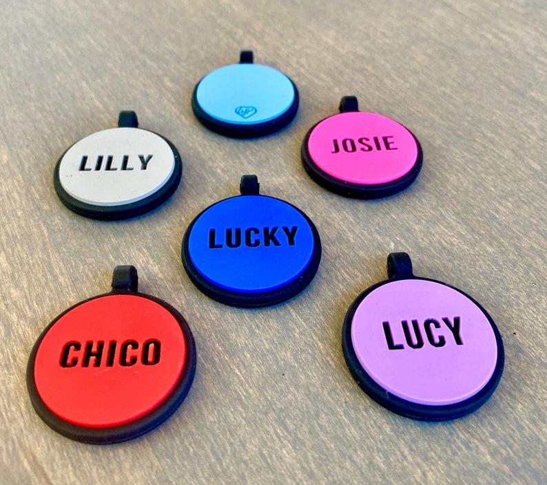 Love Your Pets Soundless Solid Pet ID Tag - Deep Engraved Silicone – Double Sided and Engraving Will Last - Dog Tags, Pet Tag, Dog ID Tag image 1