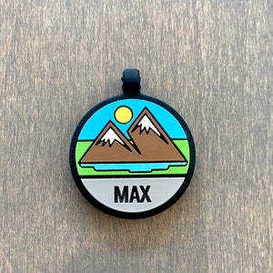 Love Your Pets Soundless MOUNTAIN Pet ID Tag - Deep Engraved Silicone Dog Tag – Double Sided & Engraving Will Last - PetTags, Dog ID Tag