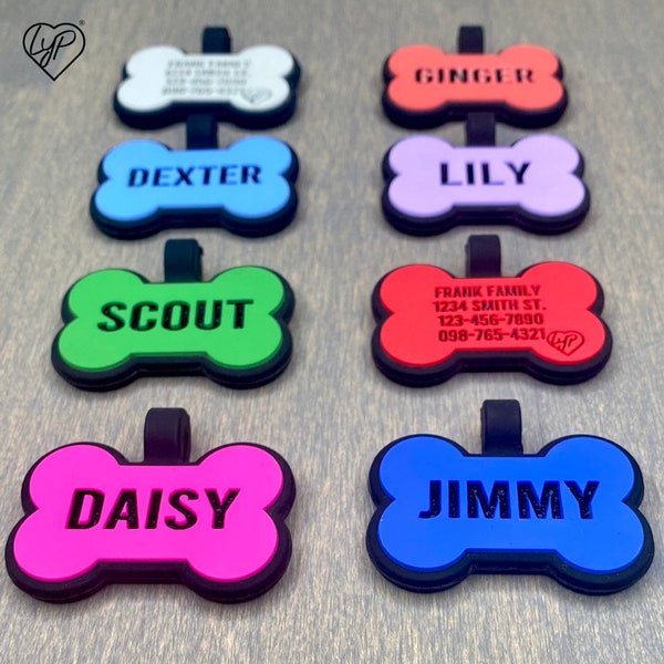 Love Your Pets Soundless Bone Shape Pet ID Tag - Deep Engraved Silicone Dog Tag – Double Sided & Engraving Will Last - Pet Tags, Dog ID Tag