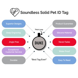 Love Your Pets Soundless Solid Pet ID Tag - Deep Engraved Silicone – Double Sided and Engraving Will Last - Dog Tags, Pet Tag, Dog ID Tag image 3
