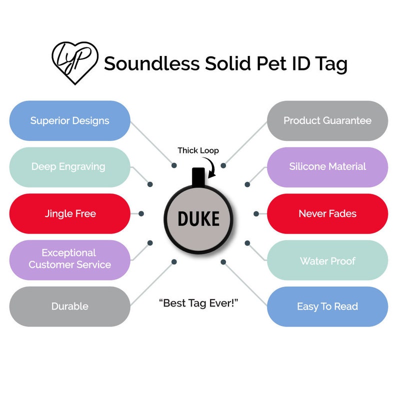 Love Your Pets Soundless Solid Pet ID Tag - Deep Engraved Silicone – Double Sided and Engraving Will Last - Dog Tags, Pet Tag, Dog ID Tag image 3