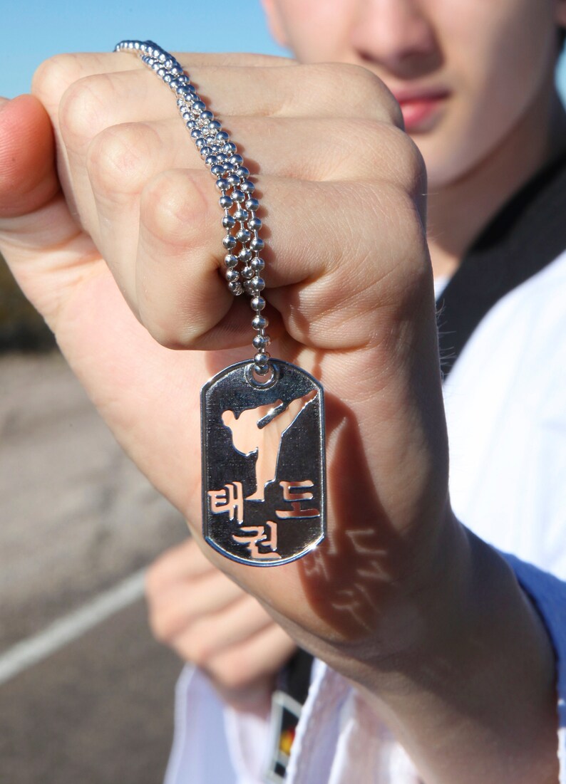 Sterling Silver Taekwondo Dog Tag TKD Necklace Martial Arts Etsy