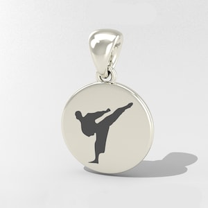 Silver Taekwondo Charm, Martial Arts Kicker, Karate Charm, Taekwondo Jewelry