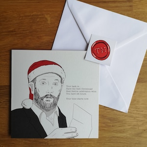 Carte de Noël Alex Horne Taskmaster avec autocollant pour sceau de cire TM